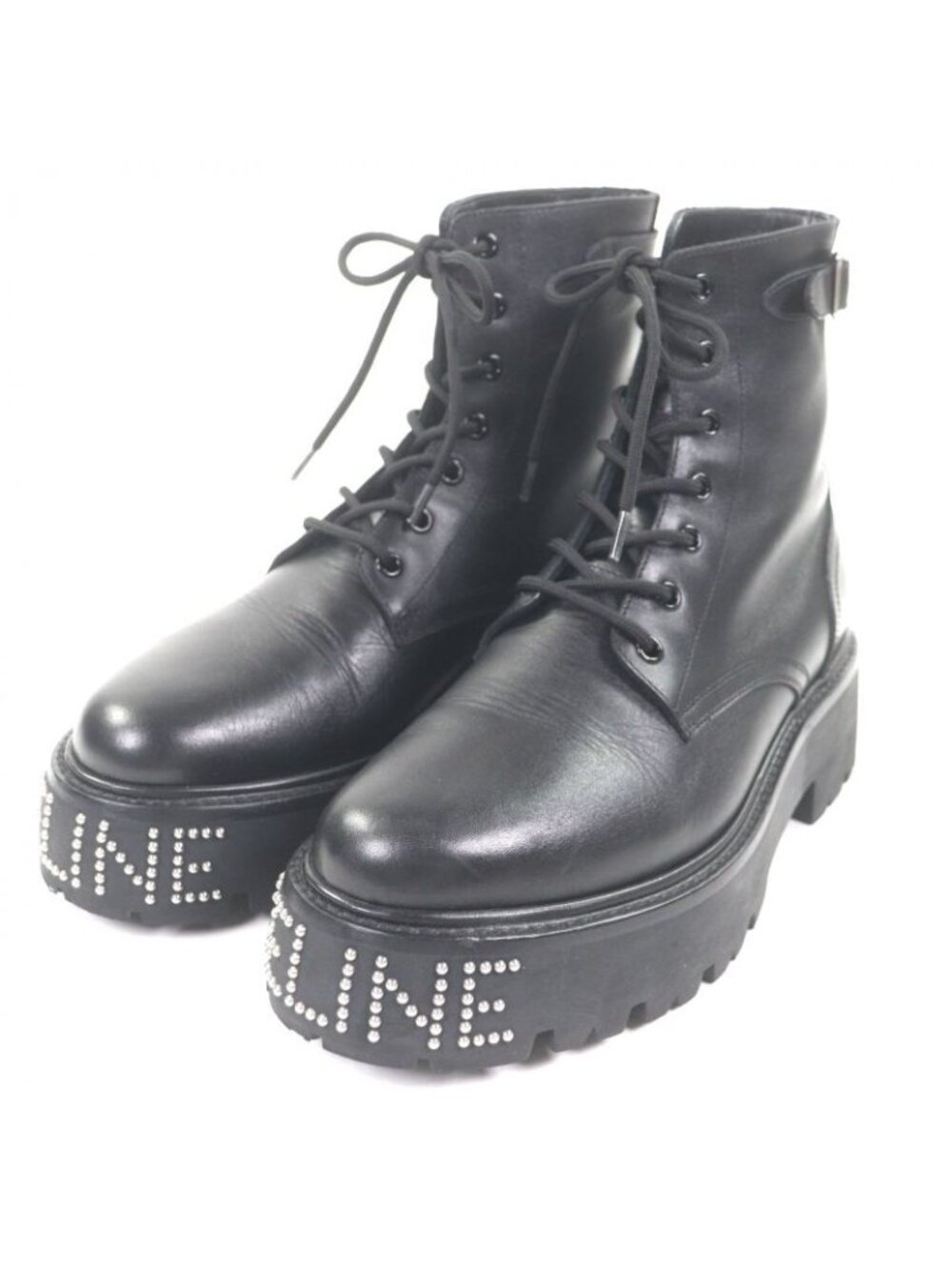 Celine Bulky Leather Hedi Slimane Era Logo Studs Lace Up Short Boots Black 42 - Picture 2 of 10
